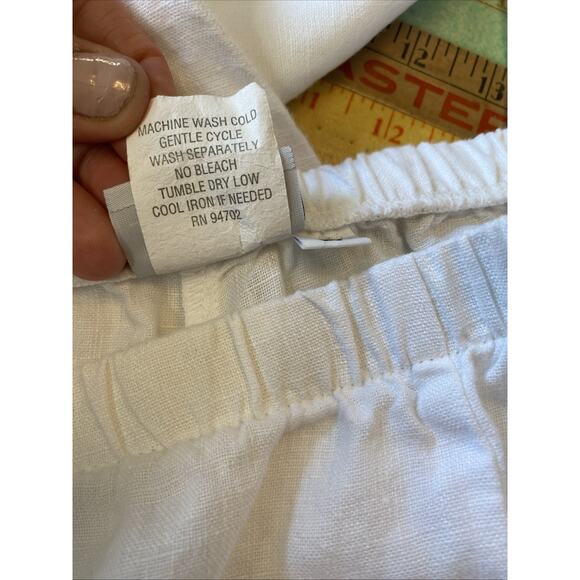 Hot Cotton M 100% Linen White Wide Leg Elastic Waist Pull On Pants Lagenlook - Picture 11 of 13